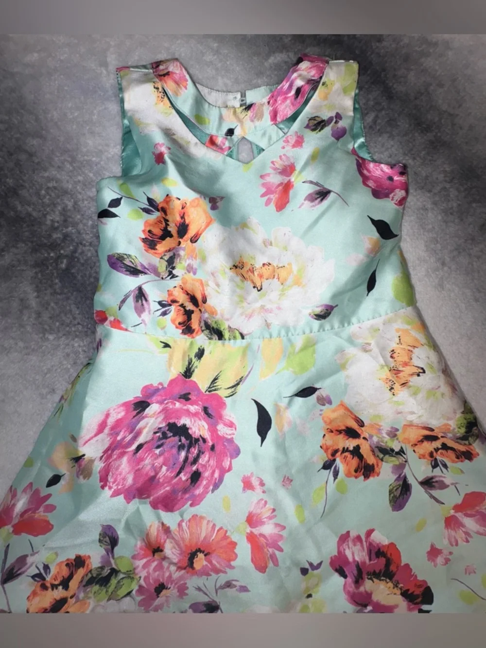 (A1) The Children's Place Girls‎ Sleeveless Floral Cut-Out Dress Mint Green 6X/7